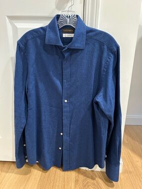 Thomas Dean Men's Deep Navy Button-Up Dress Shirt